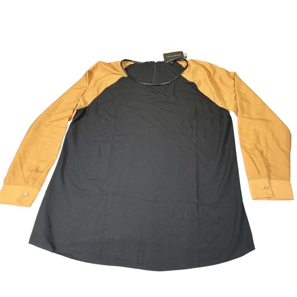 NWT View by Walter Baker Top Size 16 Black Gold Colorblock Long Sleeve Blouse